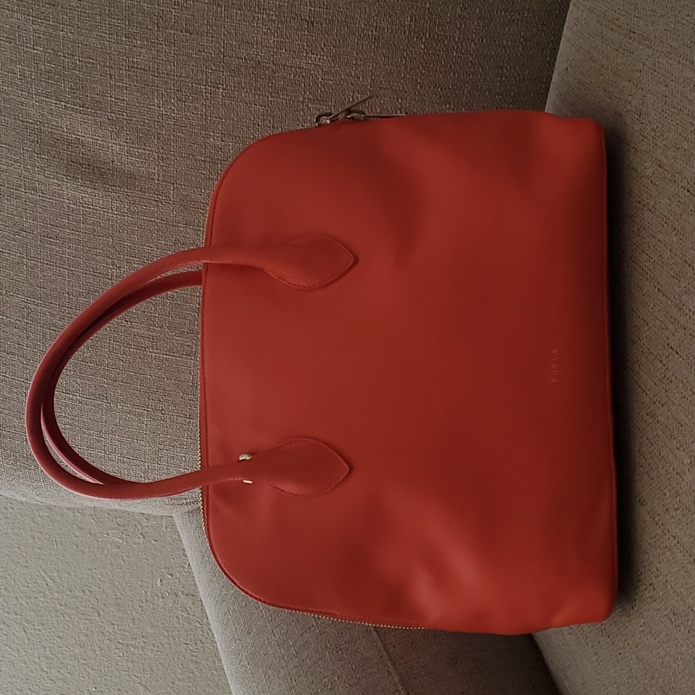 Furla red / orange leather dome hand bag